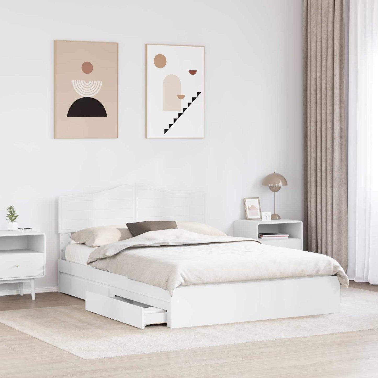 vidaXL Κρεβάτι Αποθήκης Λευκό 160 x 200 cm Επεξεργασμένο ξύλο
