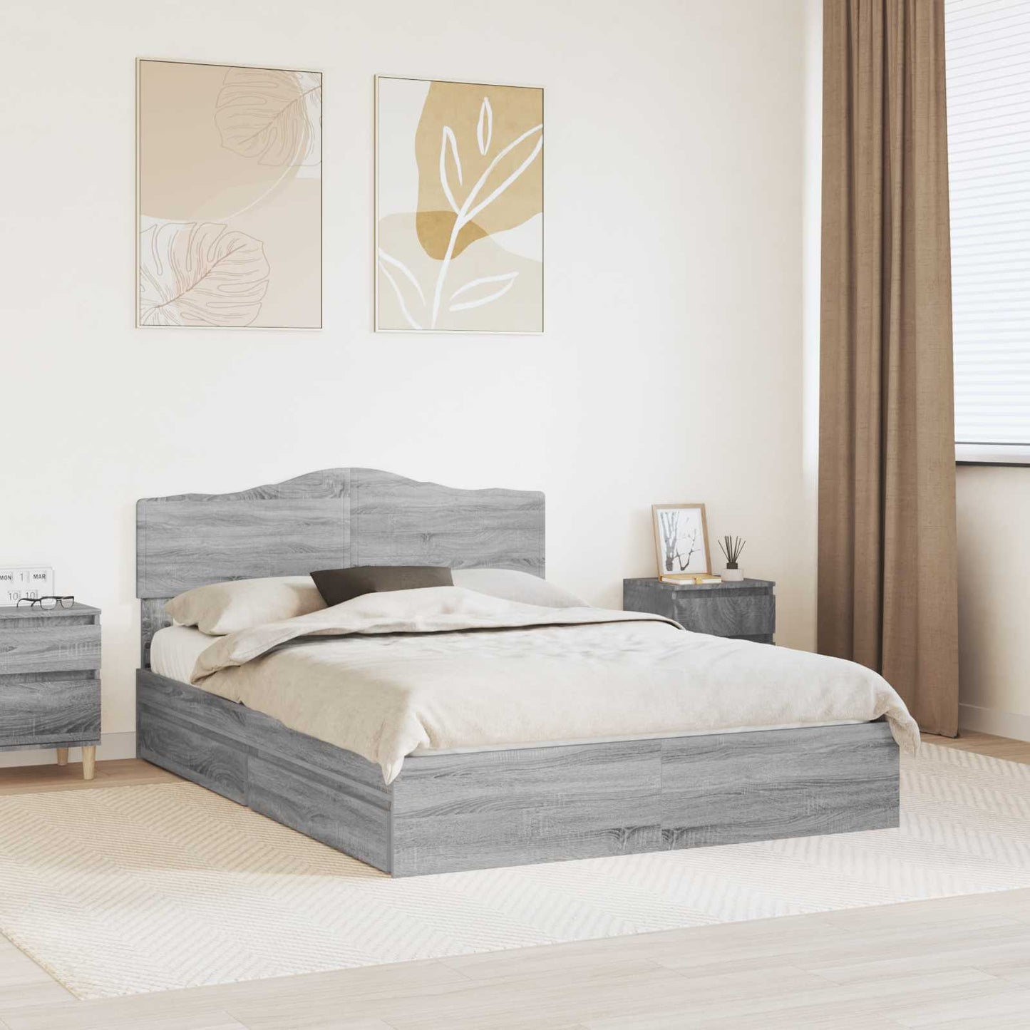 vidaXL Κρεβάτι Αποθήκης Γκρίζο Σονομα 160 x 200 cm Επεξεργασμένο ξύλο