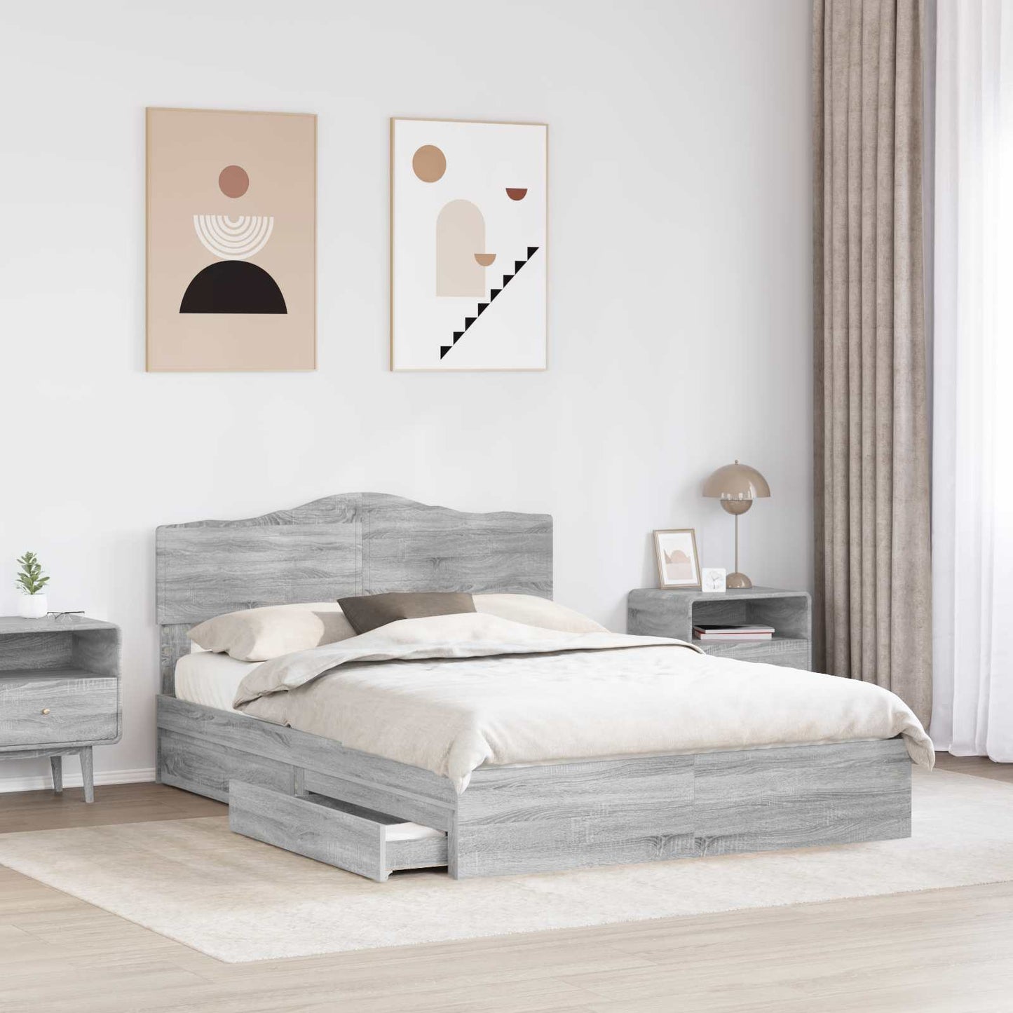 vidaXL Κρεβάτι Αποθήκης Γκρίζο Σονομα 160 x 200 cm Επεξεργασμένο ξύλο