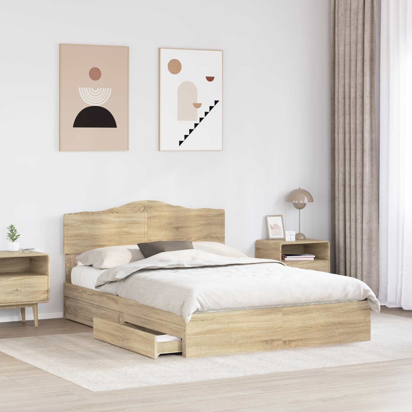 vidaXL Κρεβάτι Αποθήκης Δρύς Sonoma 140 x 190 cm Επεξεργασμένο ξύλο
