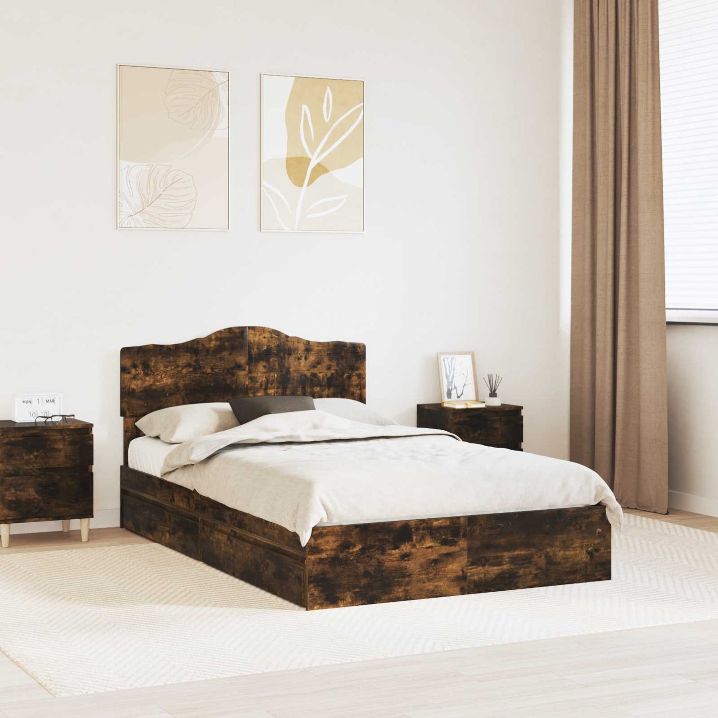 vidaXL Κρεβάτι Αποθήκης Καπνιστό Δρύς 135 x 190 cm Επεξεργασμένο ξύλο