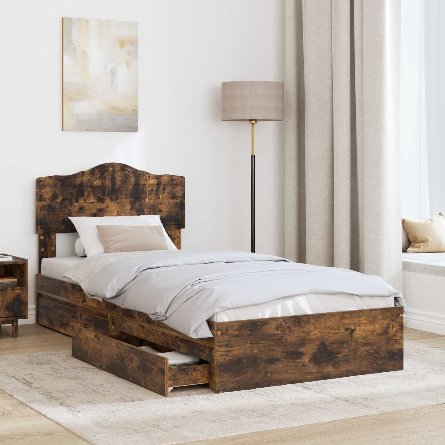 vidaXL Κρεβάτι Αποθήκης Καπνιστό Δρύς 100 x 200 cm Επεξεργασμένο ξύλο