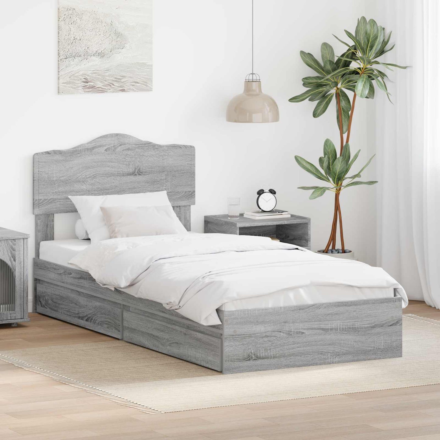 vidaXL Κρεβάτι Αποθήκης Γκρίζο Σονομα 90 x 200 cm Επεξεργασμένο ξύλο