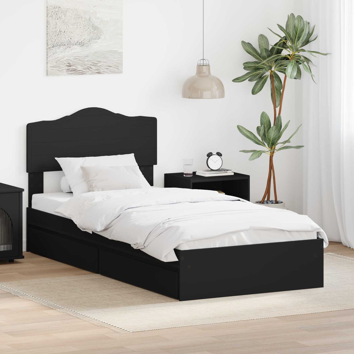 vidaXL Κρεβάτι Αποθήκης Μαύρο 90 x 190 cm Επεξεργασμένο ξύλο