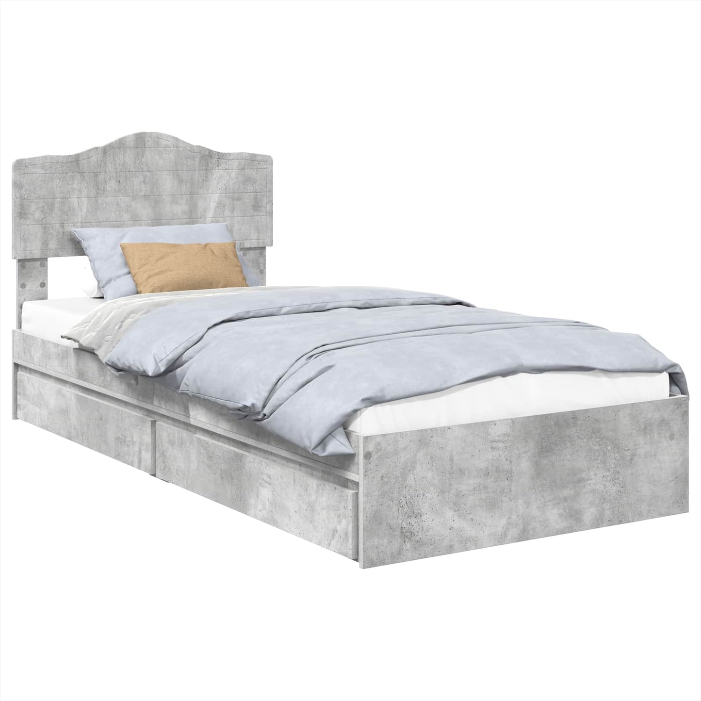 vidaXL Κρεβάτι Αποθήκης Σκυρόδεμα Γκρι 90 x 190 cm Επεξεργασμένο ξύλο