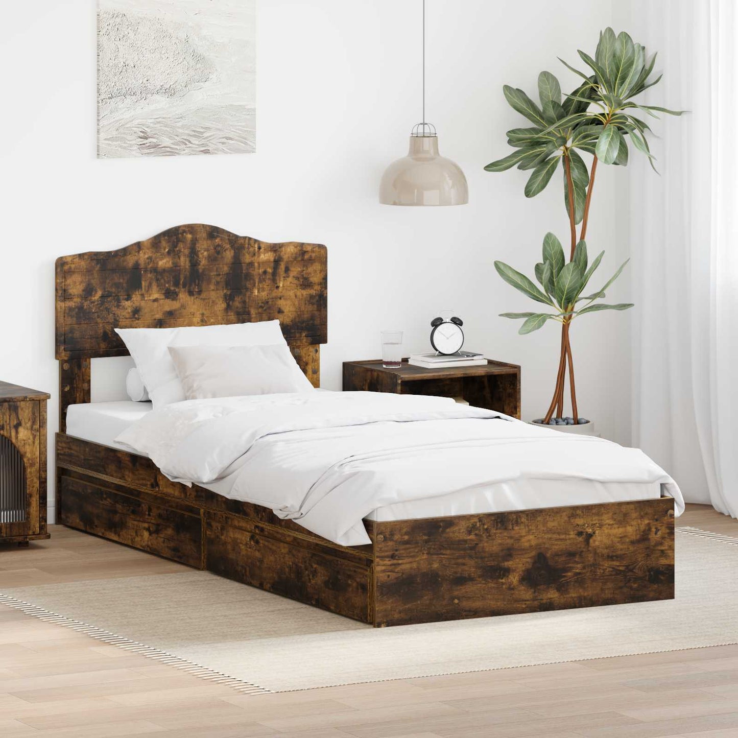 vidaXL Κρεβάτι Αποθήκης Καπνιστό Δρύς 90 x 190 cm Επεξεργασμένο ξύλο