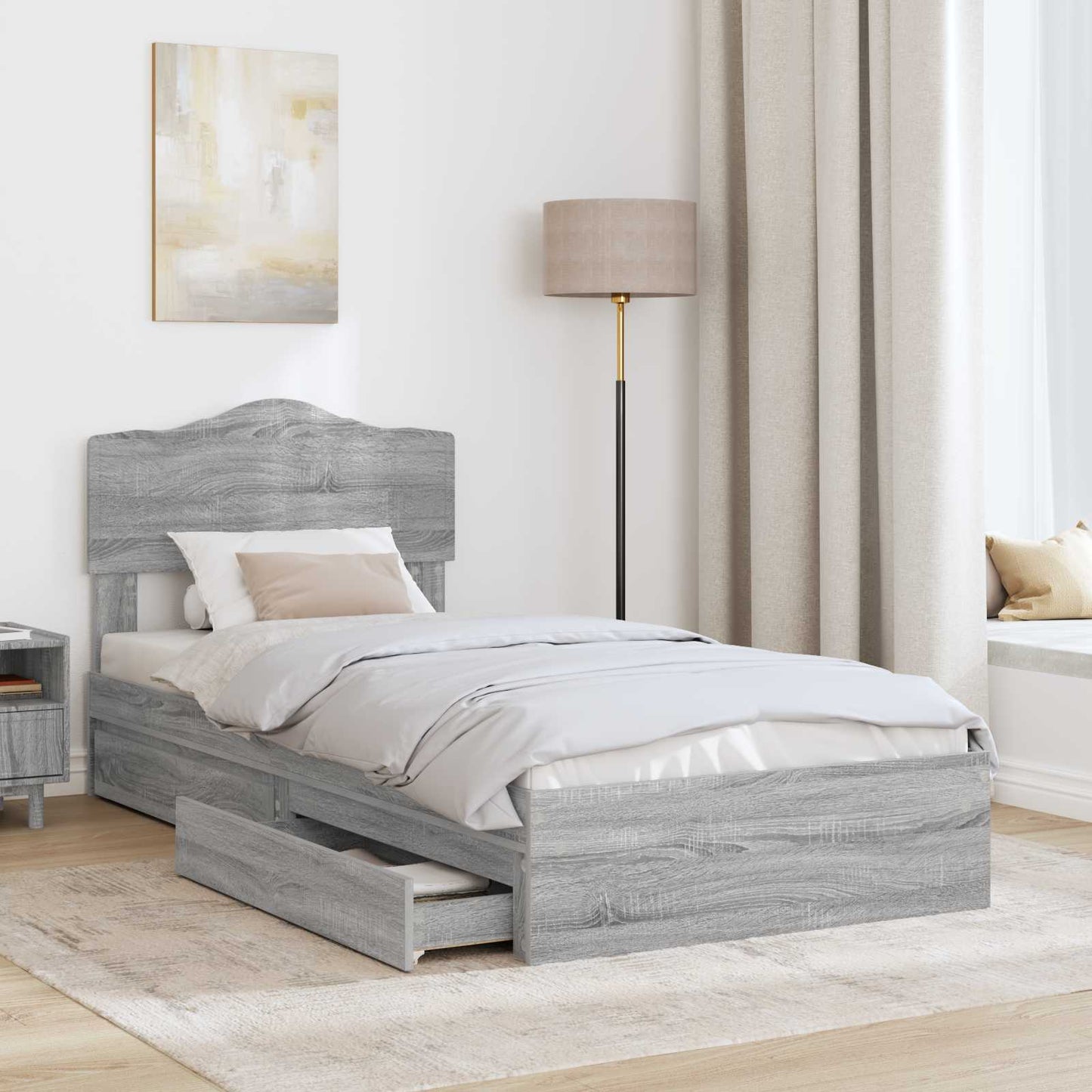 vidaXL Κρεβάτι Αποθήκης Γκρίζο Σονομα 90 x 190 cm Επεξεργασμένο ξύλο