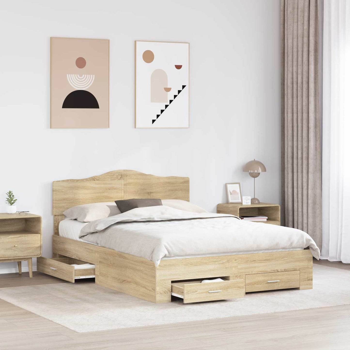 vidaXL Σκελετός Κρεβατιού Δρύς Sonoma 150 x 200 cm Επεξεργασμένο ξύλο
