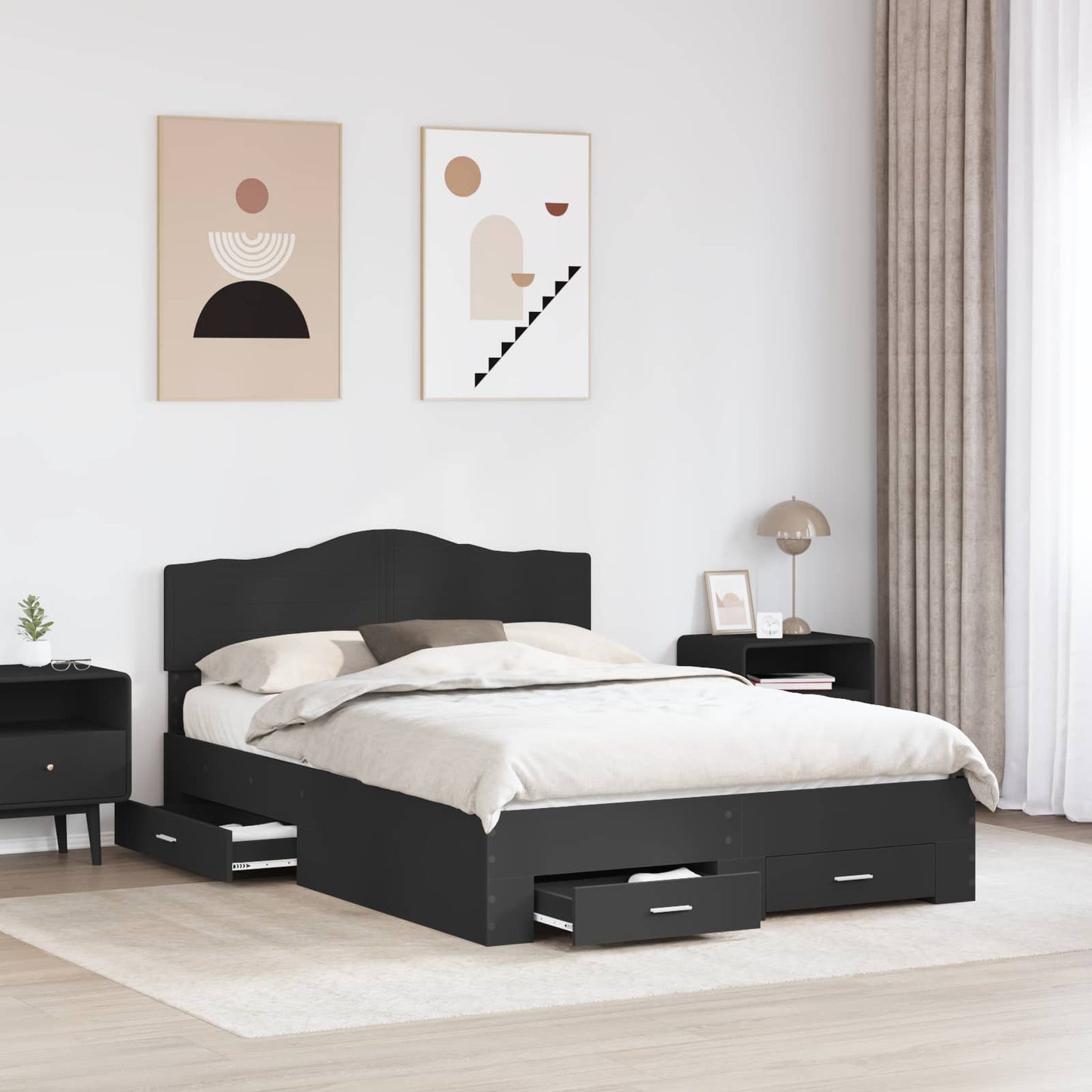 vidaXL Σκελετός Κρεβατιού Μαύρο 140 x 190 cm Επεξεργασμένο ξύλο