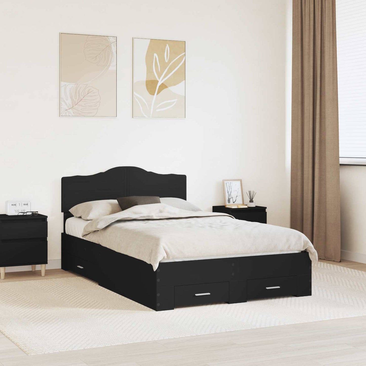 vidaXL Σκελετός Κρεβατιού Μαύρο 135 x 190 cm Επεξεργασμένο ξύλο