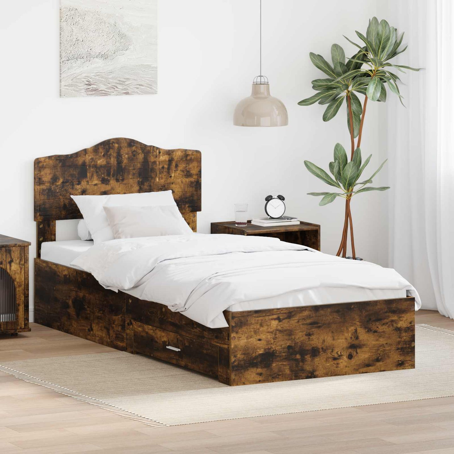 vidaXL Σκελετός Κρεβατιού Καπνιστό Δρύς 90 x 190 cm Επεξεργασμένο ξύλο