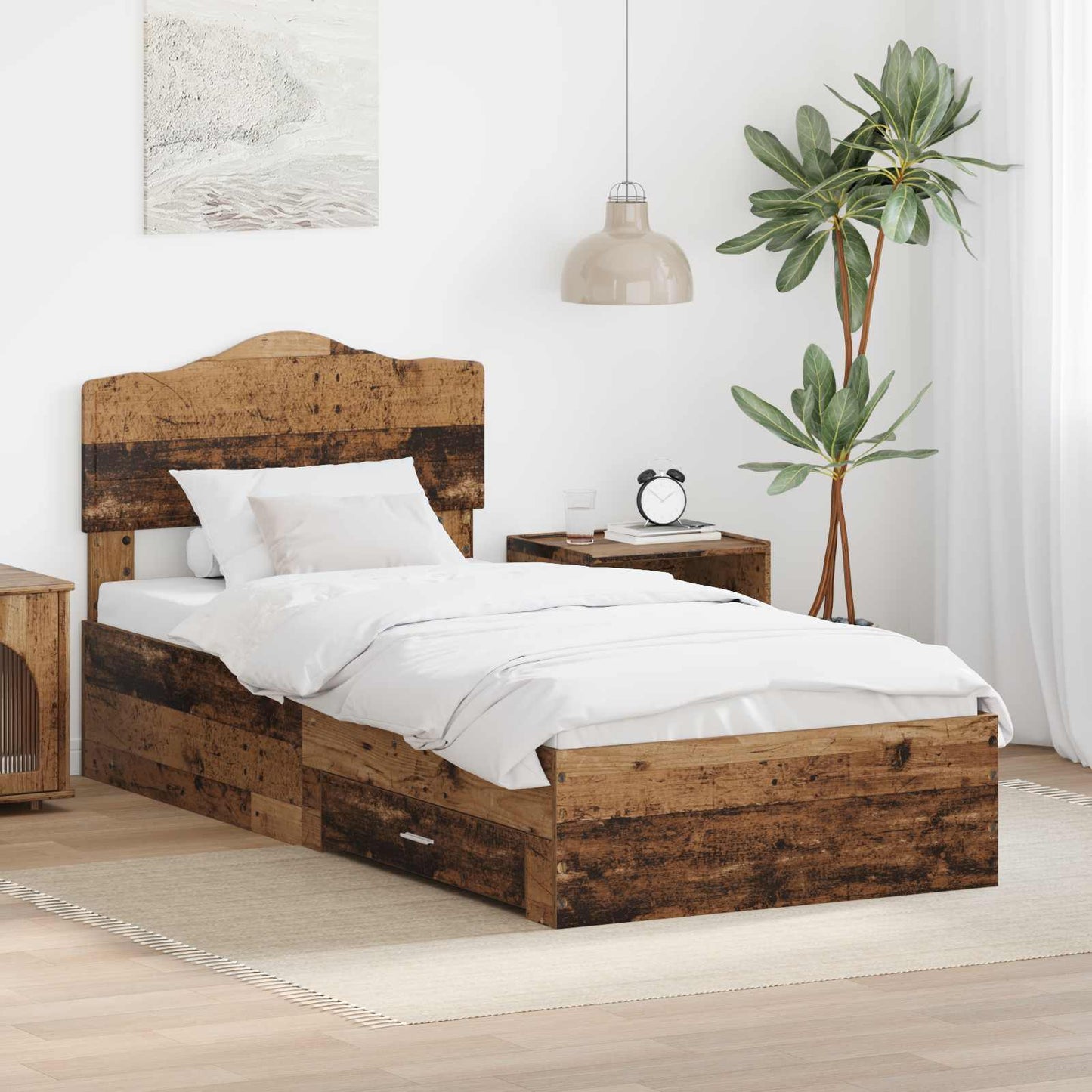 vidaXL Σκελετός Κρεβατιού Παλιό ξύλο 90 x 190 cm Επεξεργασμένο ξύλο