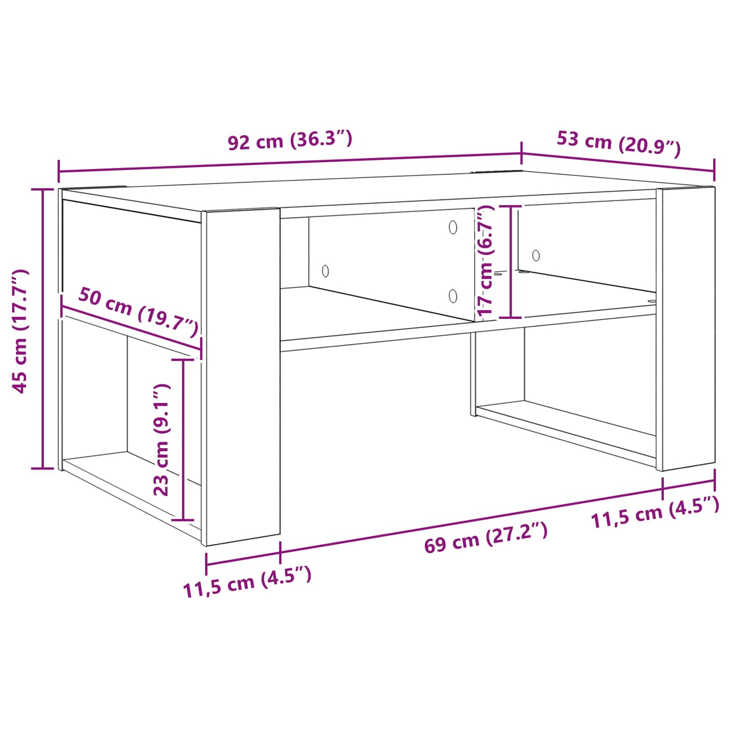 vidaXL Τραπεζάκι σαλονιού με αποθήκευση Παλιό ξύλο 92 x 53 x 45 εκ.