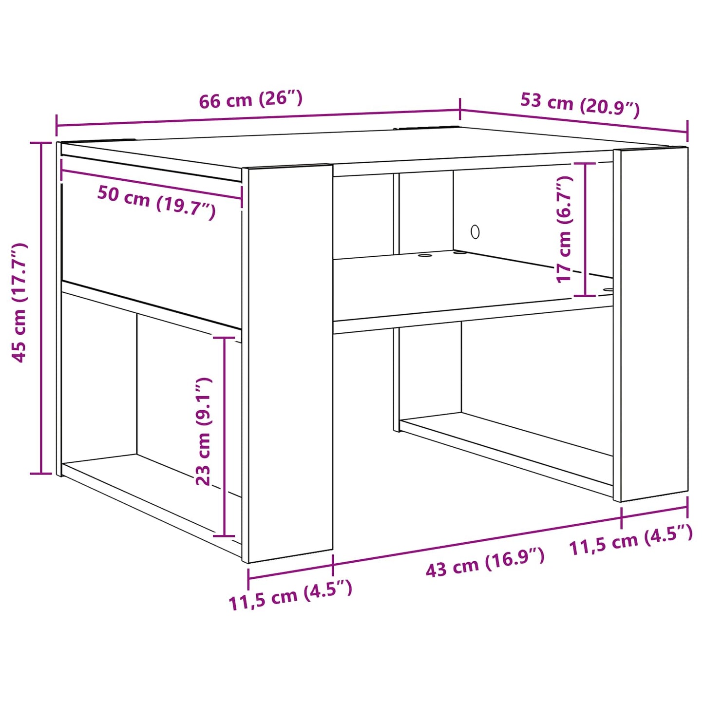 vidaXL Τραπεζάκι σαλονιού με αποθήκευση Μαύρη Οξυά 66 x 53 x 45 εκ.