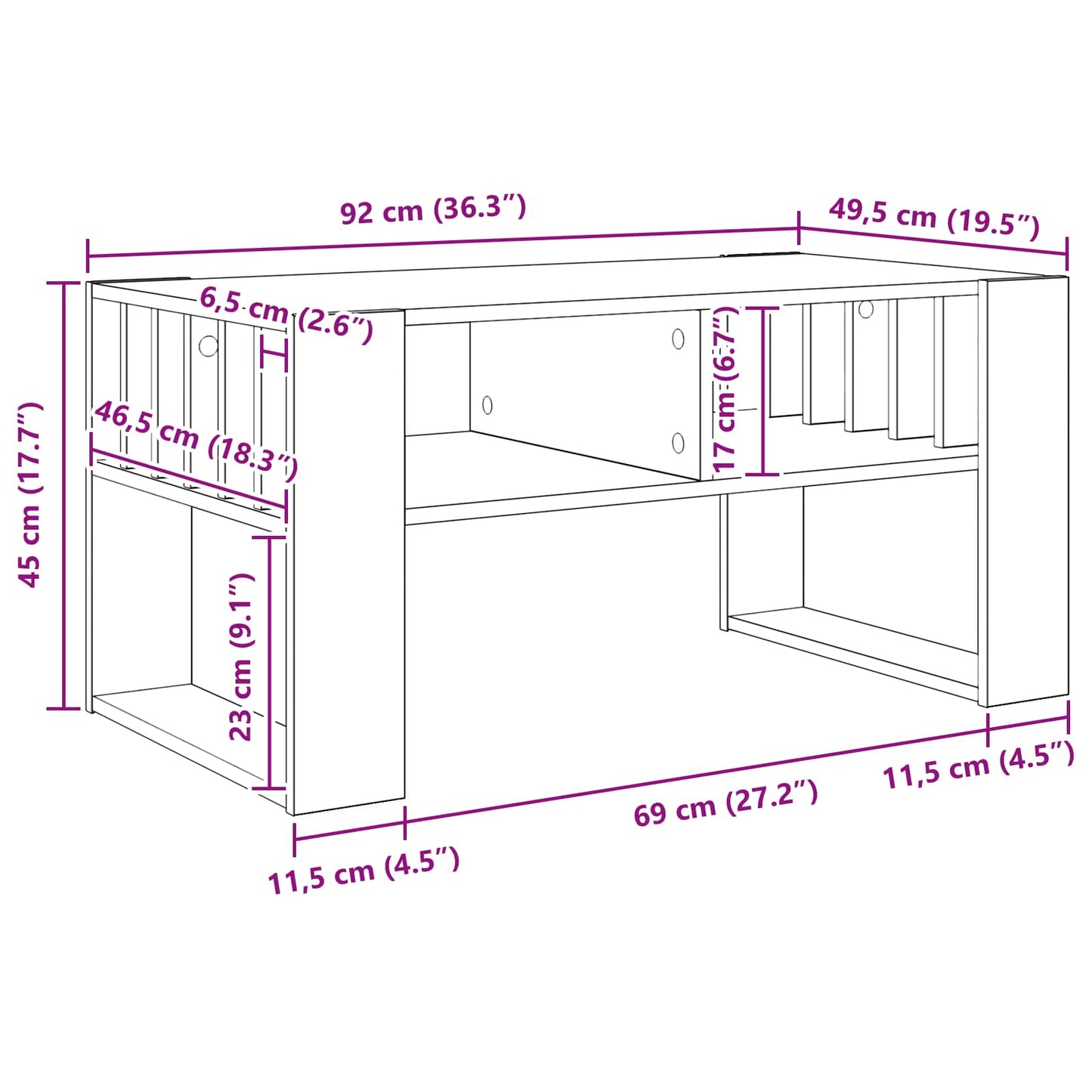 vidaXL Τραπεζάκι σαλονιού Καπνιστό Δρύς 92 x 49,5 x 45 εκ.