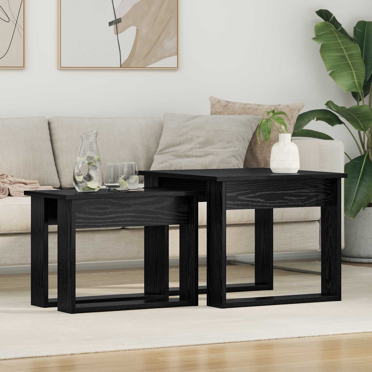 vidaXL Σετ Τραπεζιού Για Καφέ 2 pcs Μαύρη Οξυά Επεξεργασμένο ξύλο
