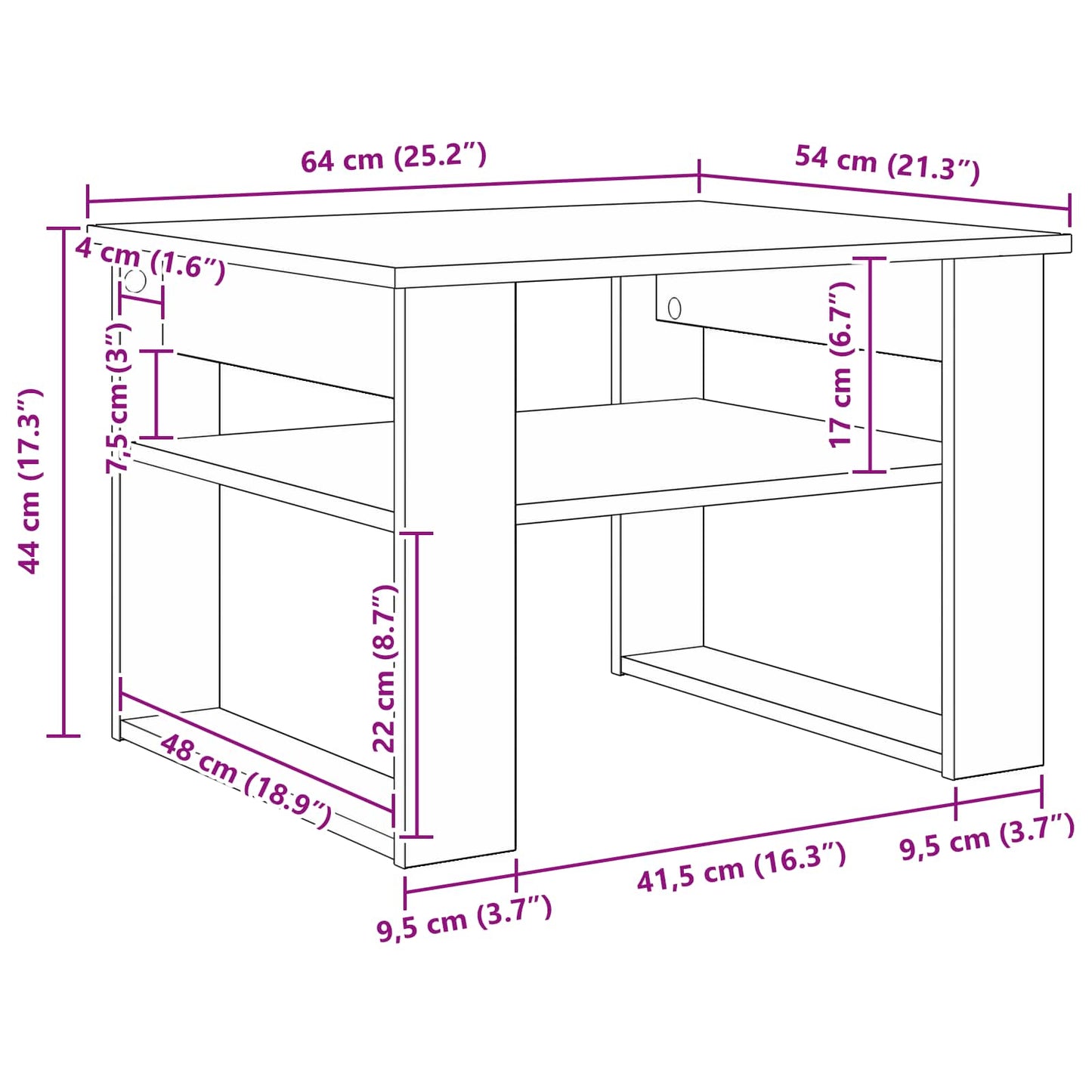 vidaXL Τραπεζάκι σαλονιού με αποθήκευση Μαύρη Οξυά 64 x 54 x 44 εκ