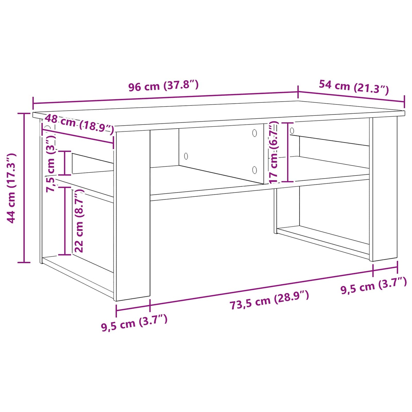 vidaXL Τραπεζάκι σαλονιού με αποθήκευση Δρύς Sonoma 96 x 54 x 44 εκ
