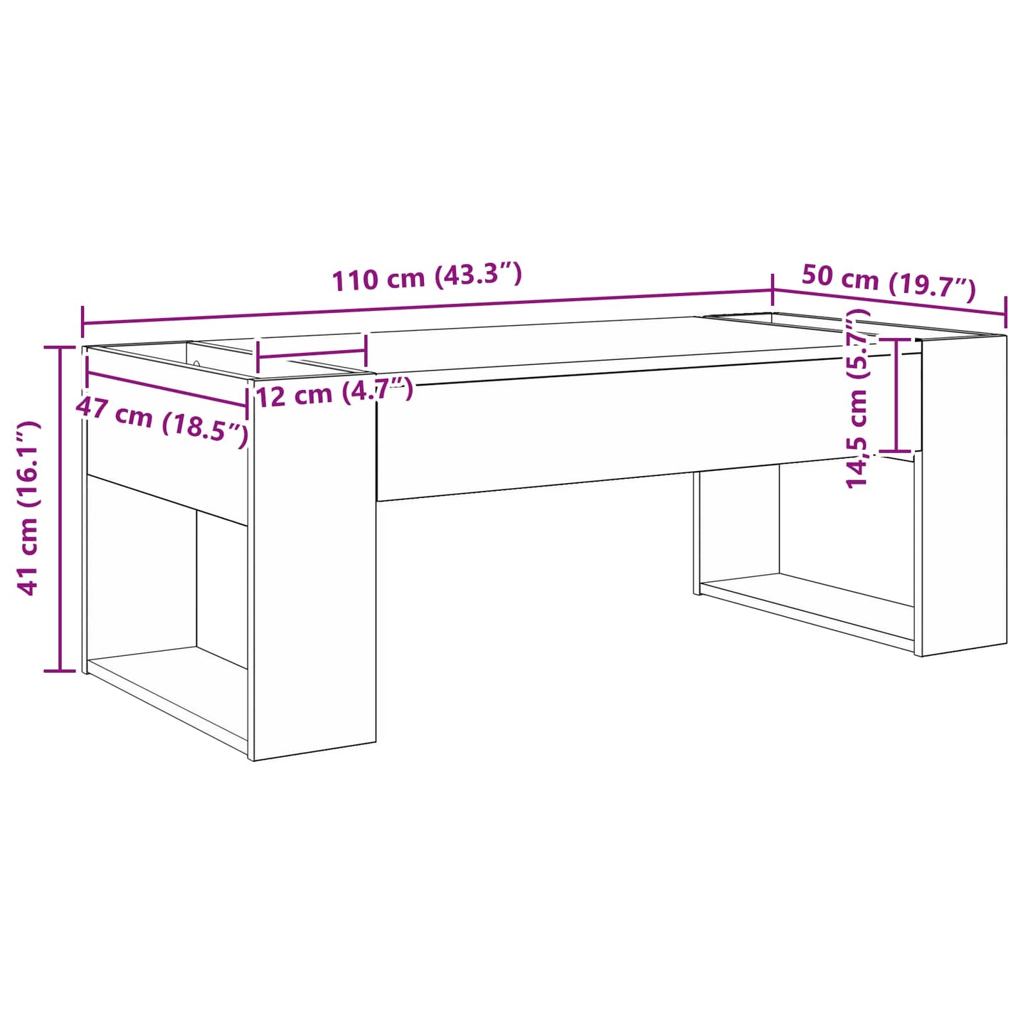 vidaXL Τραπεζάκι σαλονιού Παλιό ξύλο 110 x 50 x 41 εκ
