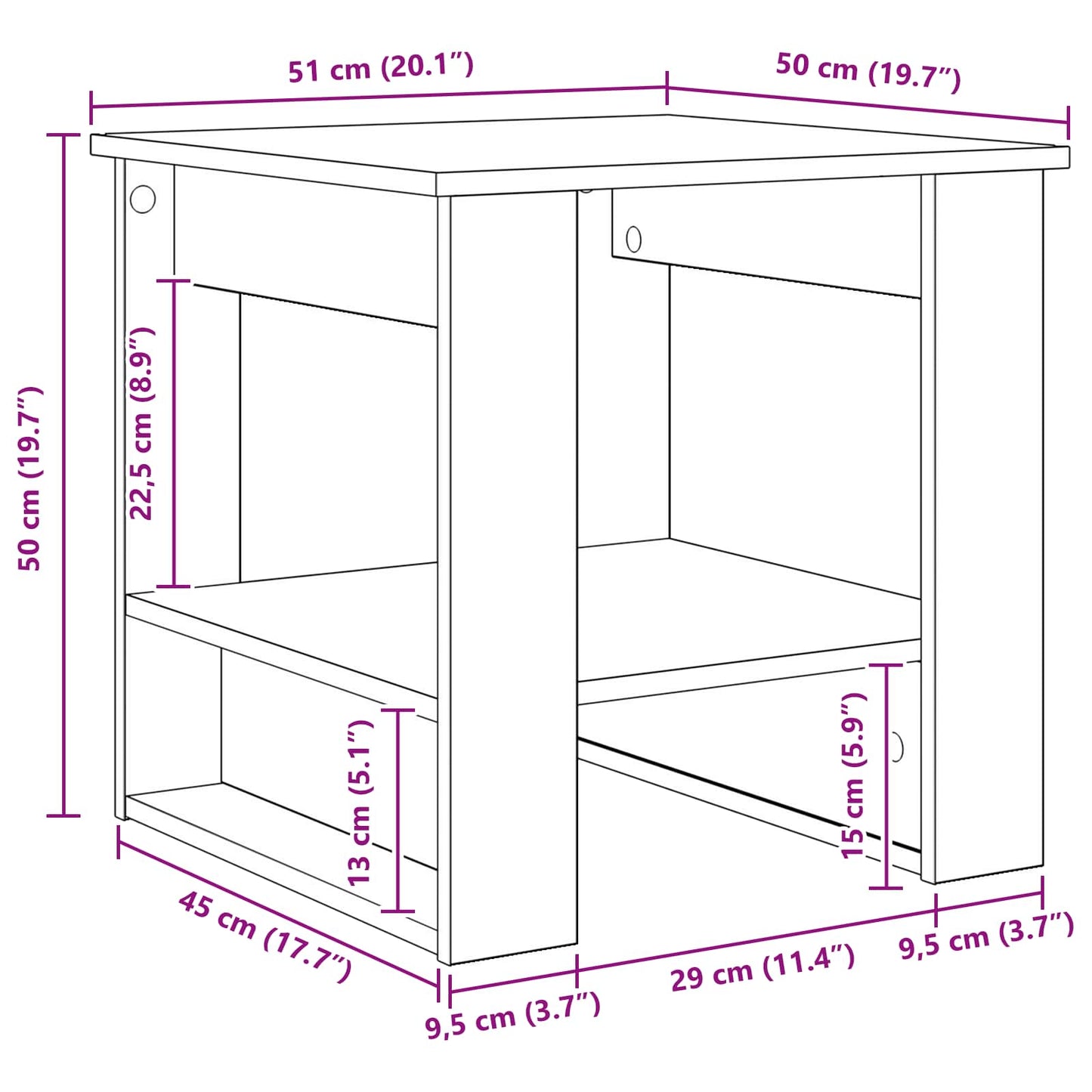 vidaXL Τραπεζάκι σαλονιού Μαύρη Οξυά 51 x 50 x 50 εκ.