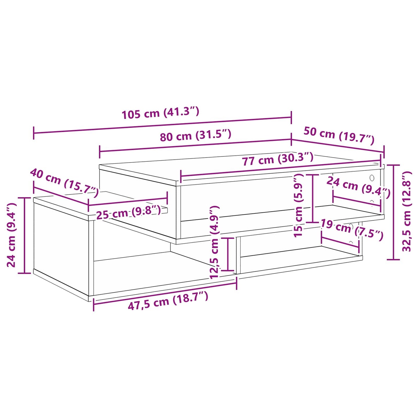vidaXL Τραπεζάκι σαλονιού Δρύς Sonoma 105 x 50 x 32,5 εκ