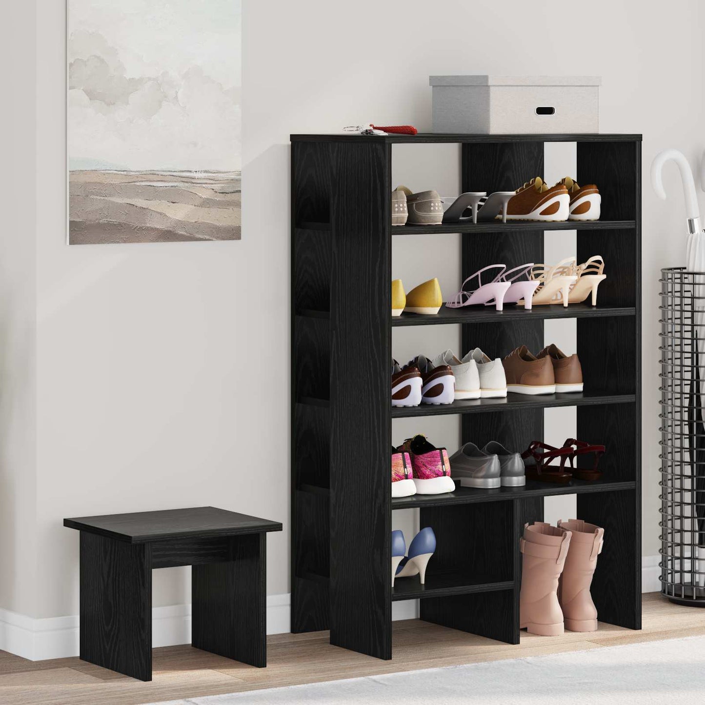 vidaXL Ντουλάπα Παπουτσιών με ράφι 2 pcs Μαύρη Οξυά Επεξεργασμένο ξύλο