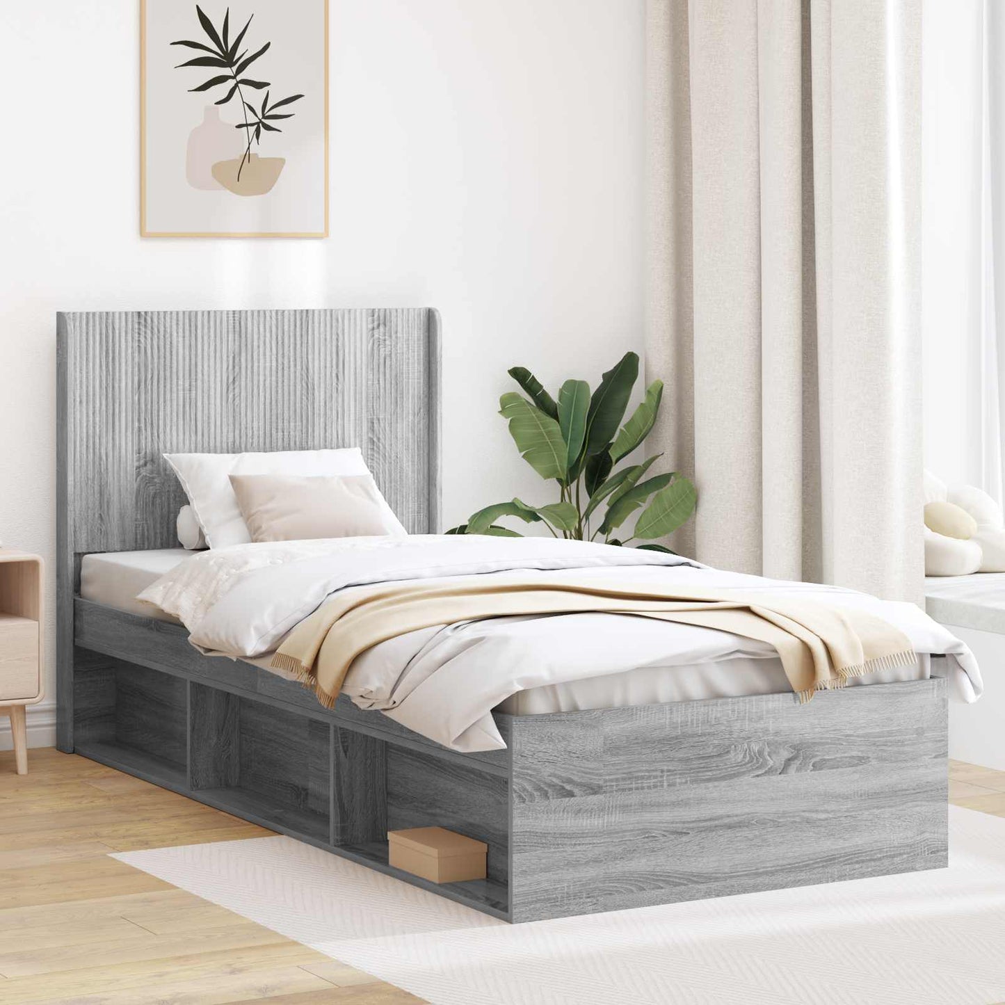 vidaXL Καλάθι με αποθήκη και κεφαλάρι Γκρι Sonoma 90 x 200 cm