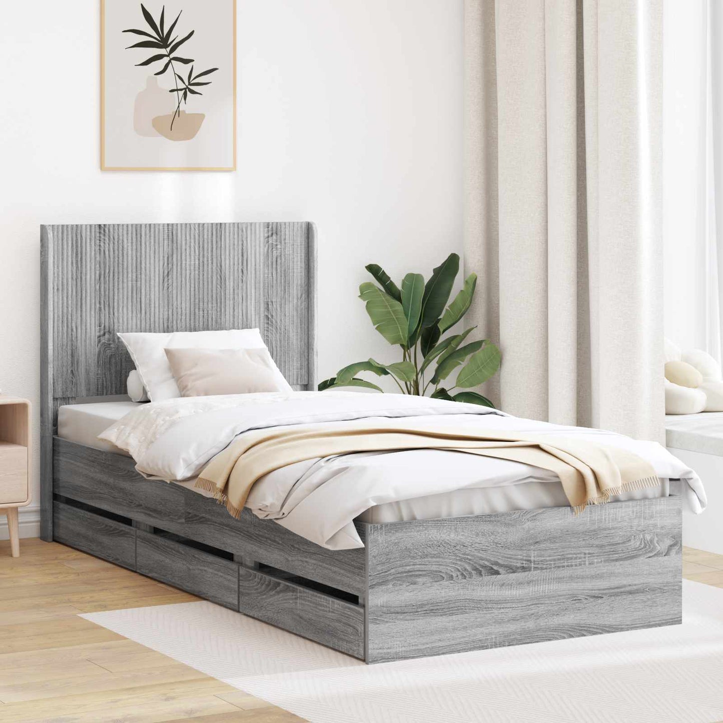 vidaXL Καλάθι με αποθήκη και κεφαλάρι Γκρι Sonoma 90 x 190 cm