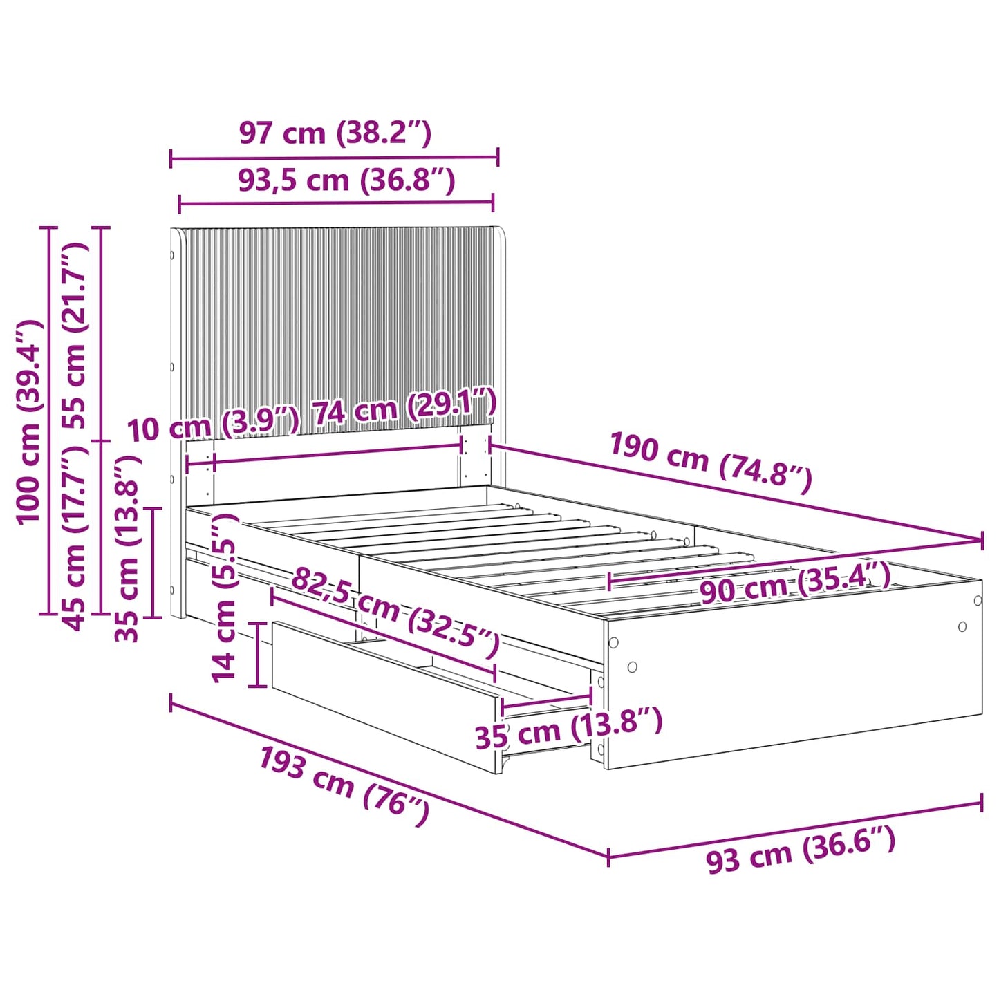 vidaXL Καλάθι με αποθήκη και κεφαλάρι Sonoma Δρυς 90 x 200 cm