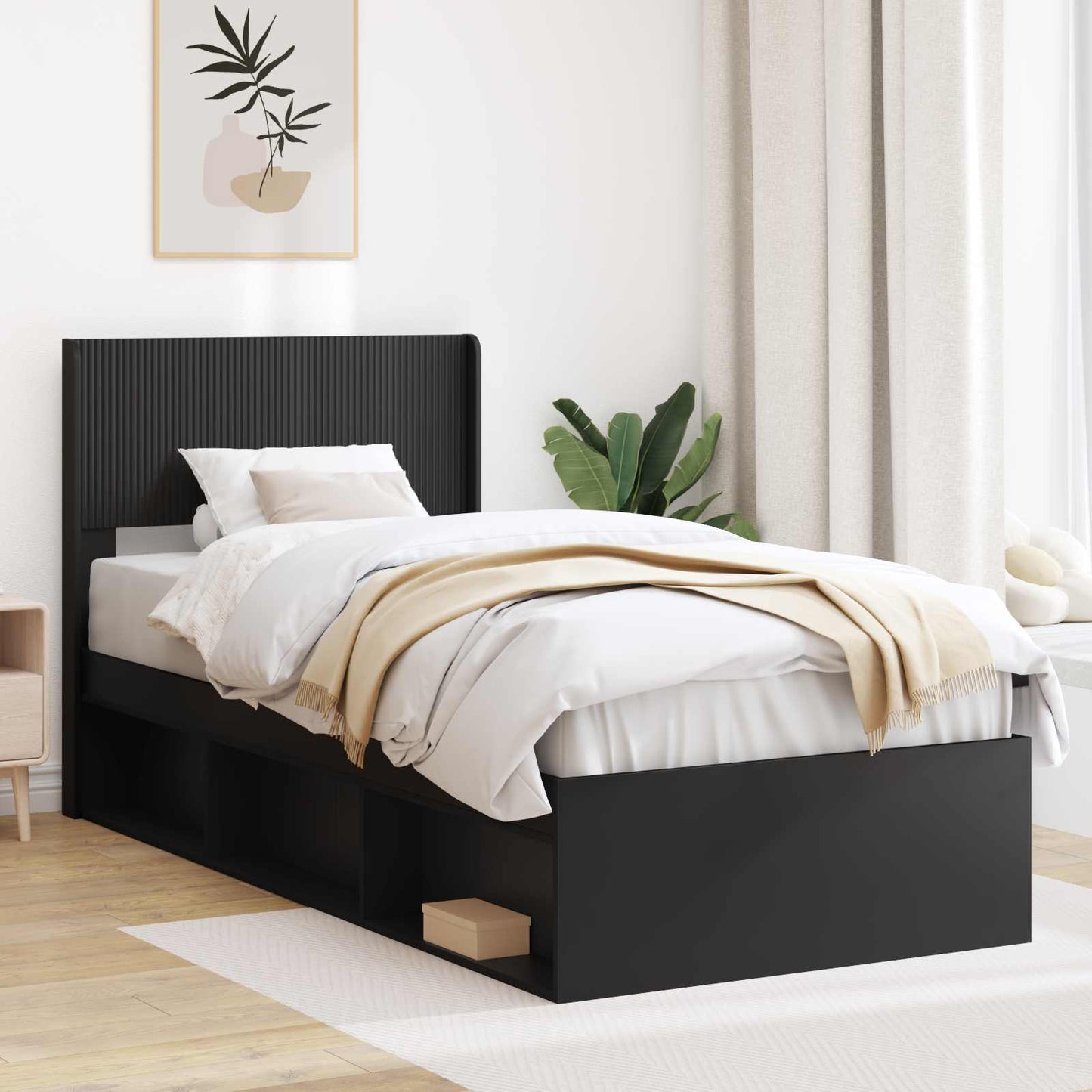 vidaXL Καλάθι με αποθήκη και κεφαλάρι Μαύρο 90 x 200 cm