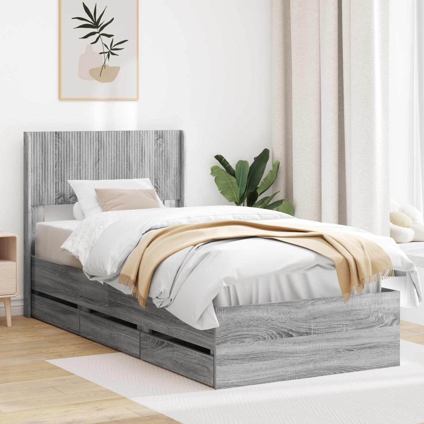 vidaXL Καλάθι με αποθήκη και κεφαλάρι Γκρι Sonoma 90 x 190 cm