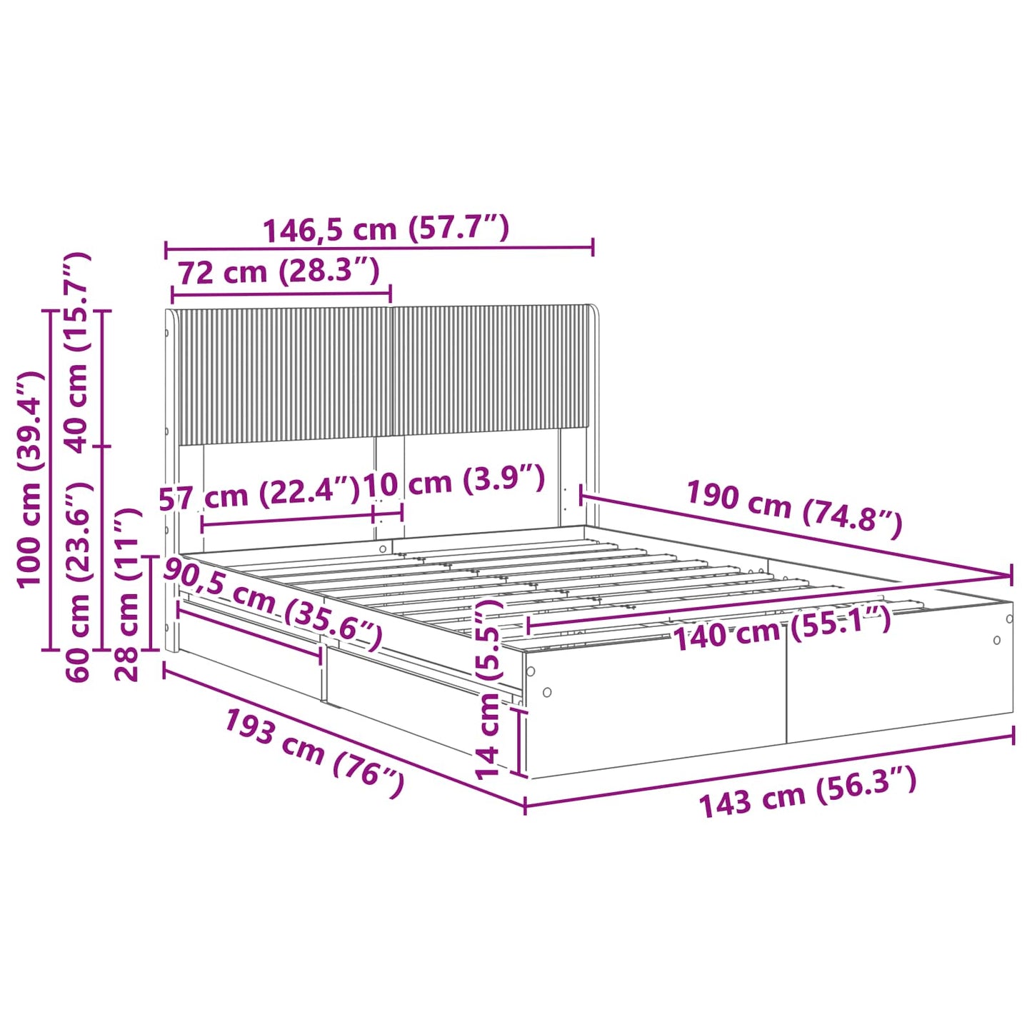 vidaXL Καλάθι με αποθήκη και κεφαλάρι Λευκό 140 x 200 cm