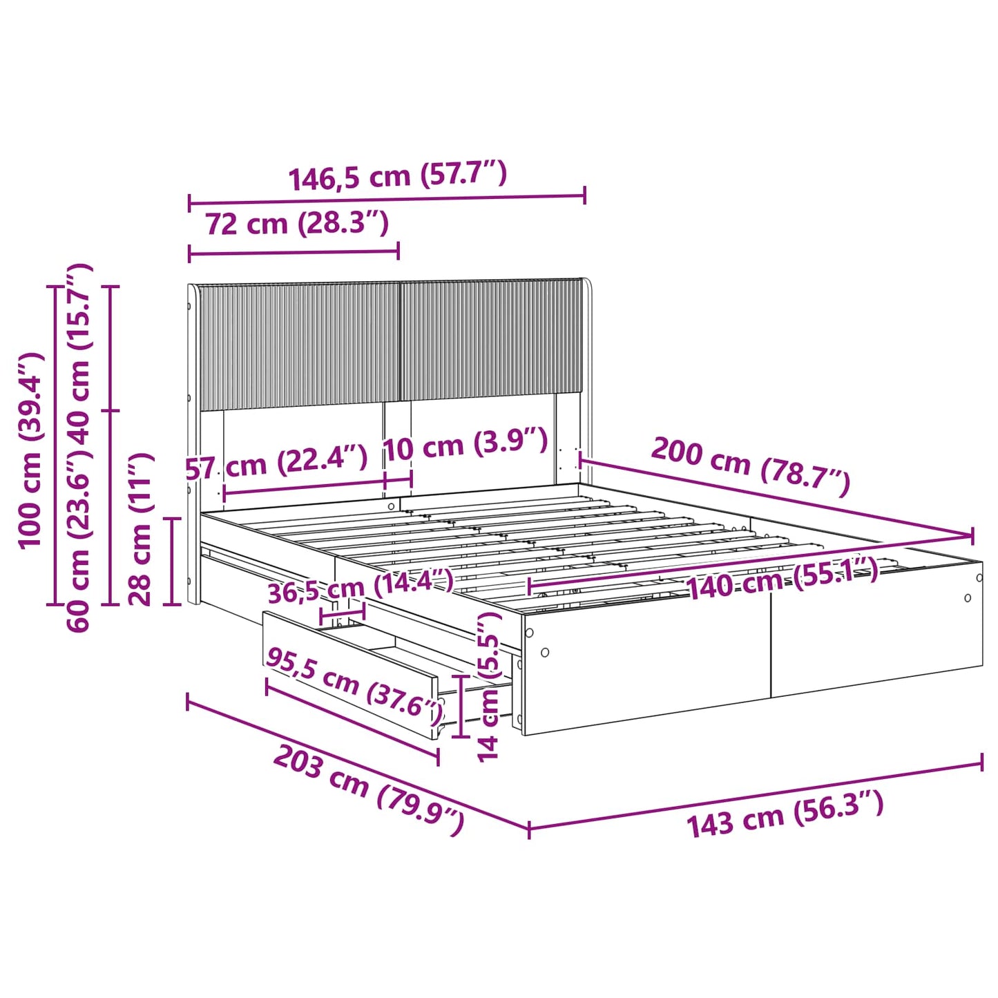 vidaXL Καλάθι με αποθήκη και κεφαλάρι Γκρι Sonoma 140 x 200 cm
