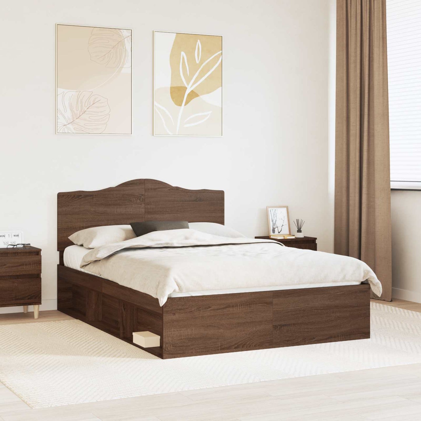 vidaXL Σκελετός Κρεβατιού Καφέ δρυς 140 x 200 cm Στερεά ξυλεία πεύκου