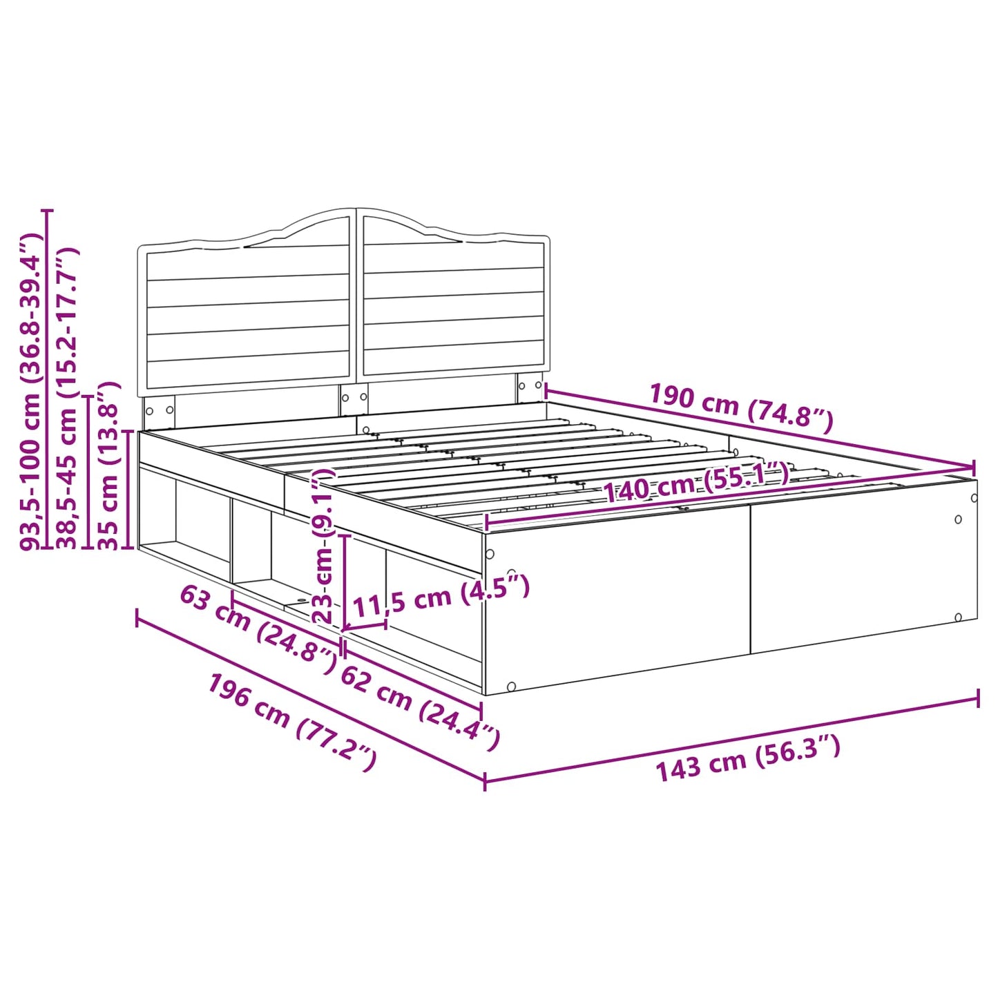 vidaXL Σκελετός Κρεβατιού Σονόμα 140 x 190 cm Στερεά ξυλεία πεύκου
