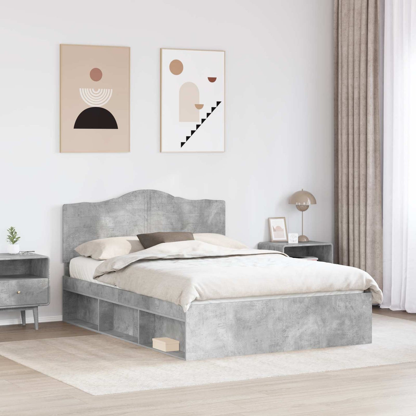vidaXL Σκελετός Κρεβατιού Σκυρόδεμα 140 x 190 cm Στερεά ξυλεία πεύκου