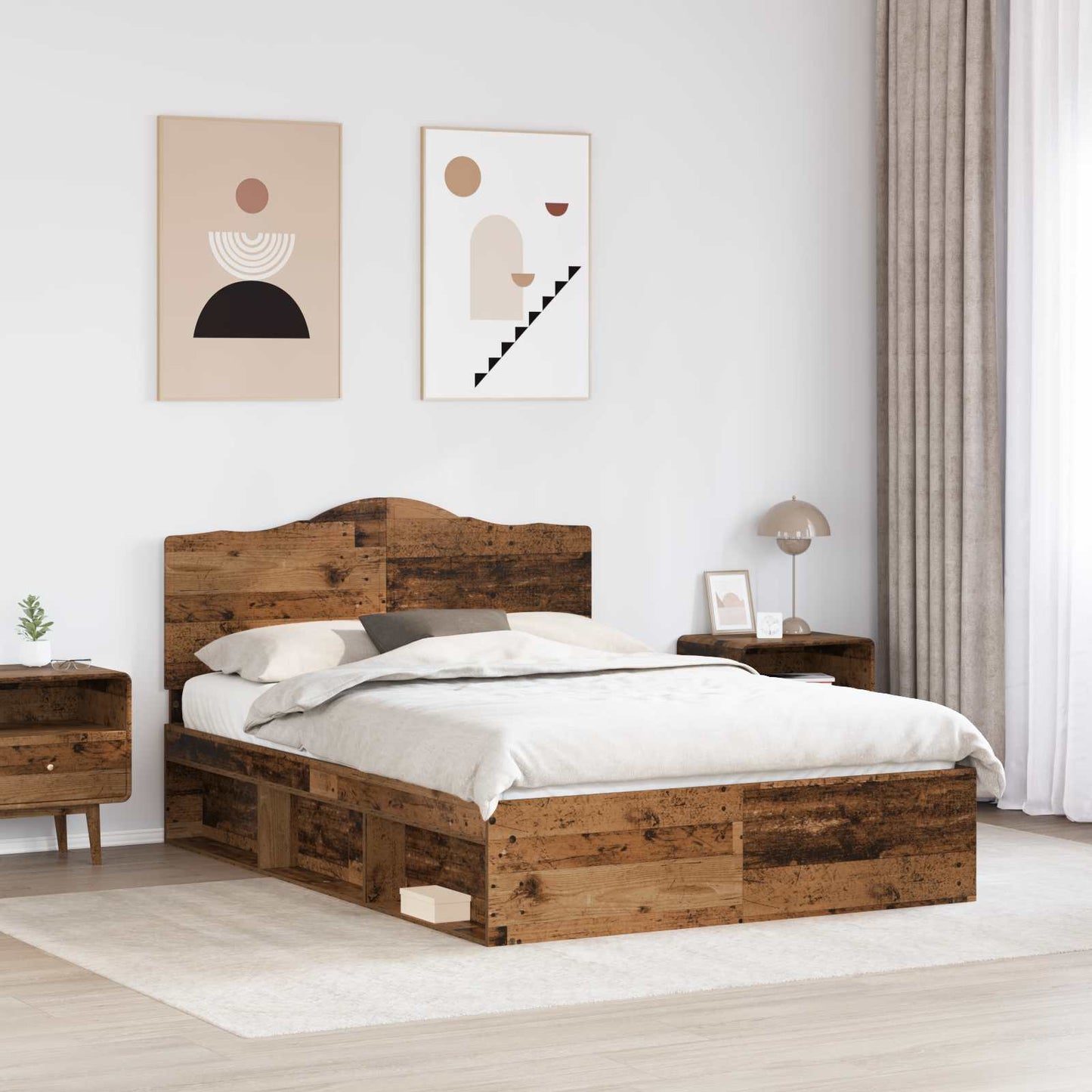 vidaXL Σκελετός Κρεβατιού Παλιό ξύλο 140 x 190 cm Στερεά ξυλεία πεύκου
