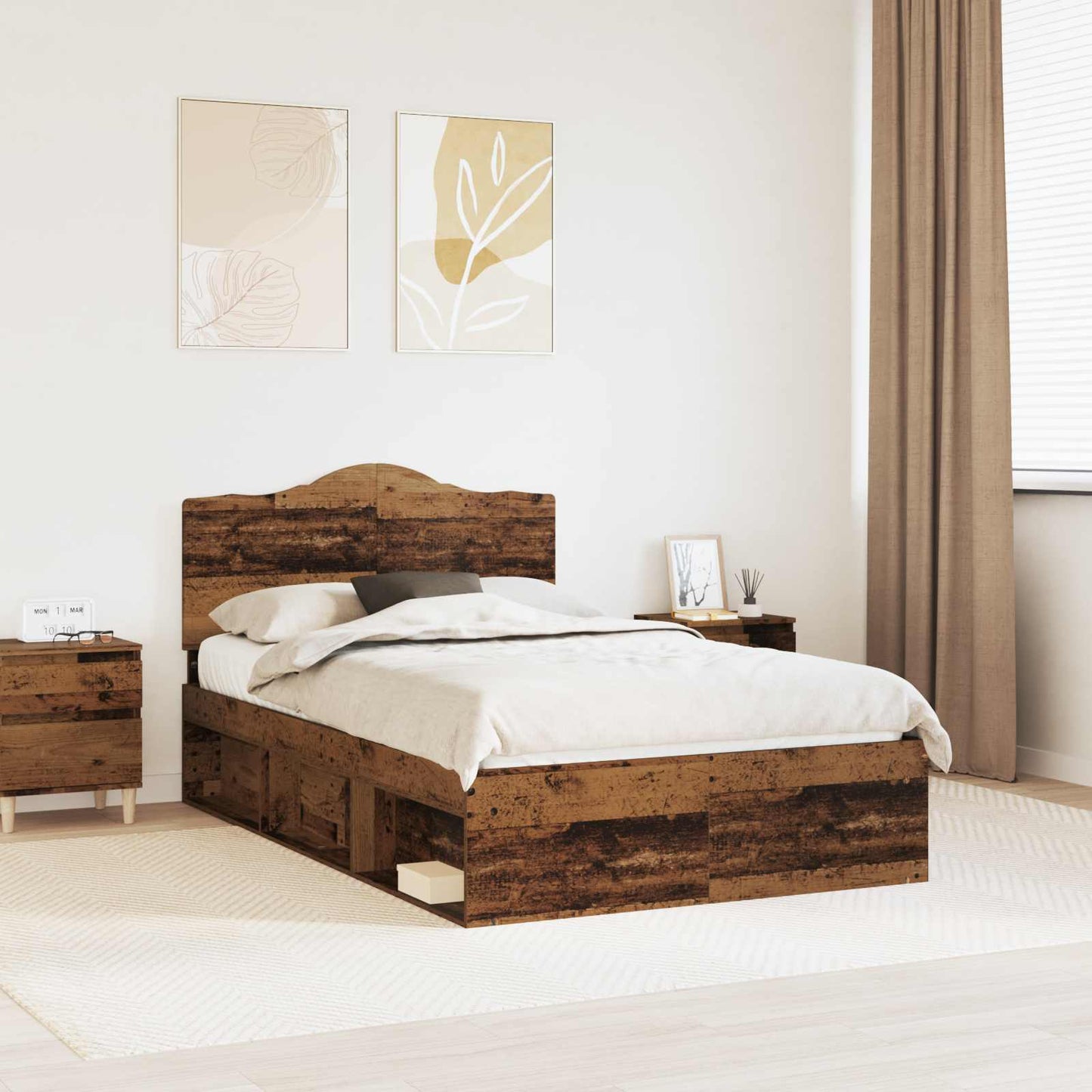 vidaXL Σκελετός Κρεβατιού Παλιό ξύλο 120 x 190 cm Στερεά ξυλεία πεύκου