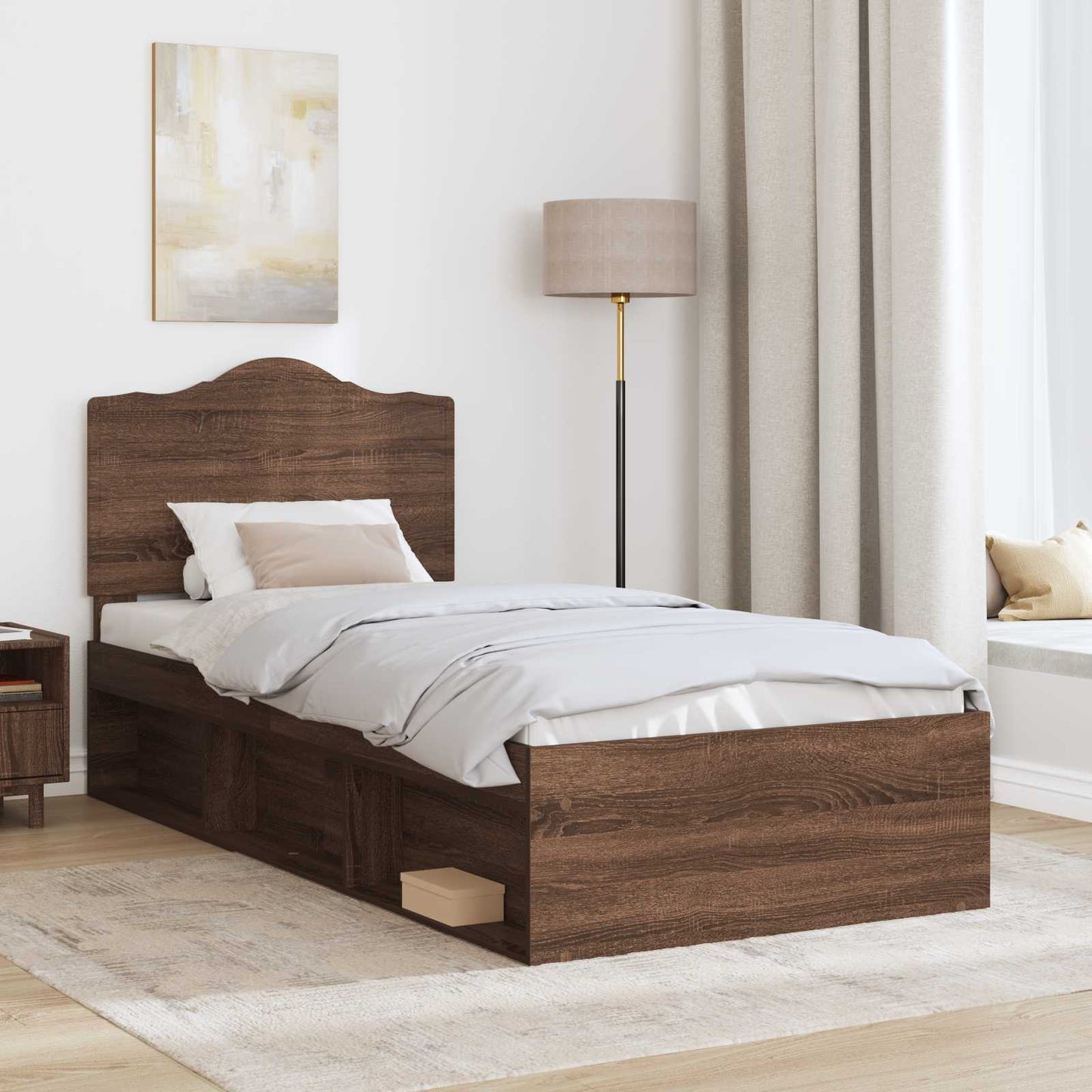 vidaXL Σκελετός Κρεβατιού Καφέ δρυς 100 x 200 cm Στερεά ξυλεία πεύκου
