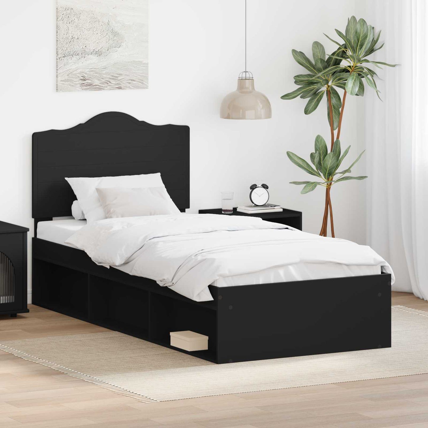 vidaXL Σκελετός Κρεβατιού Μαύρο 90 x 200 cm Στερεά ξυλεία πεύκου