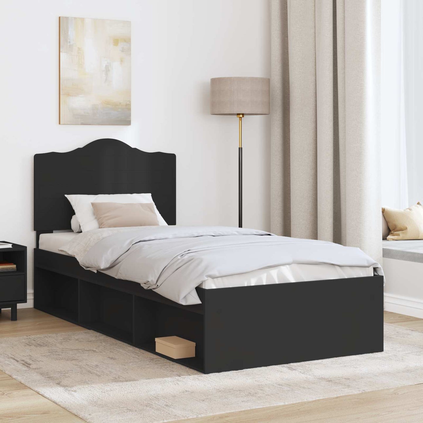 vidaXL Σκελετός Κρεβατιού Μαύρο 90 x 200 cm Στερεά ξυλεία πεύκου