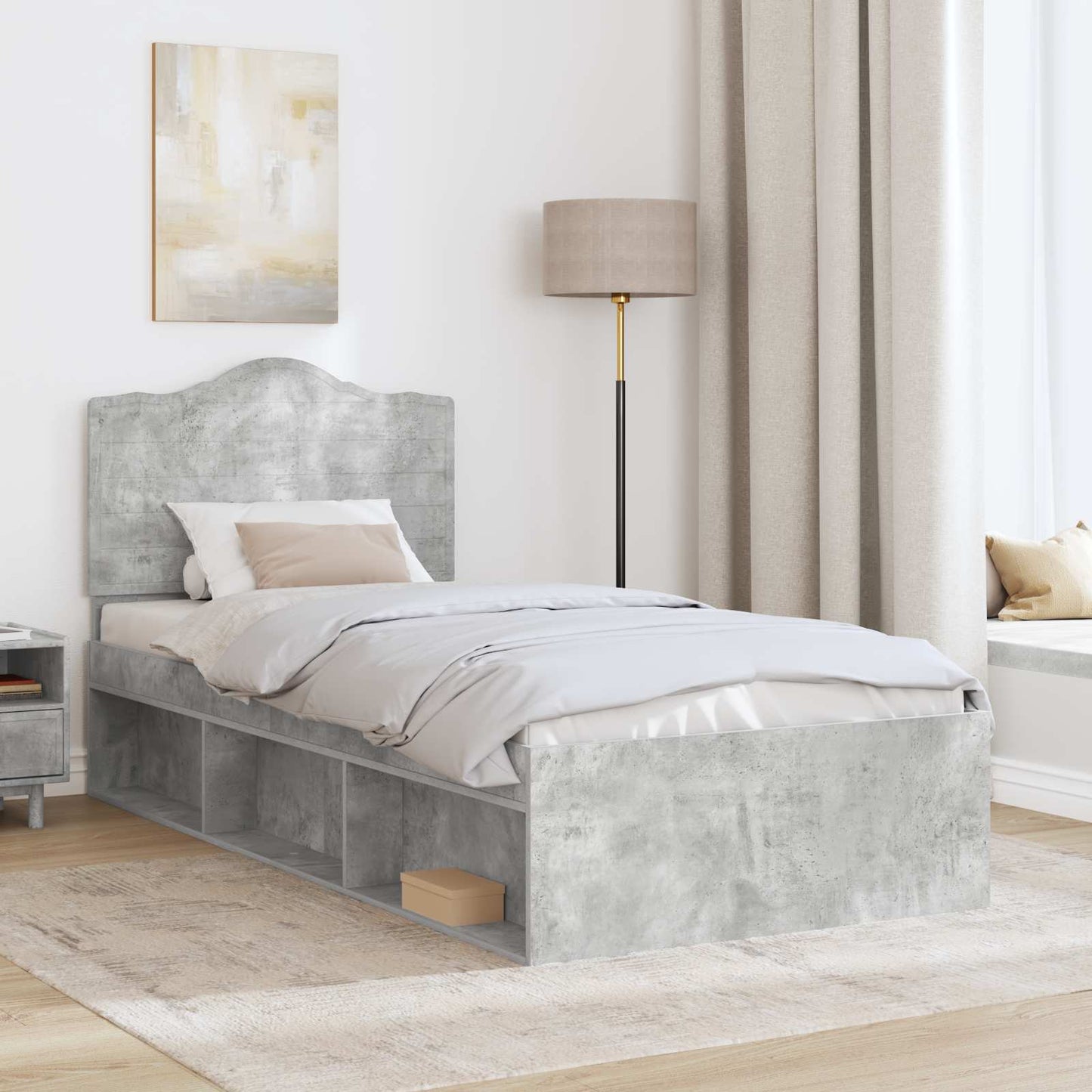 vidaXL Σκελετός Κρεβατιού Σκυρόδεμα 90 x 200 cm Στερεά ξυλεία πεύκου