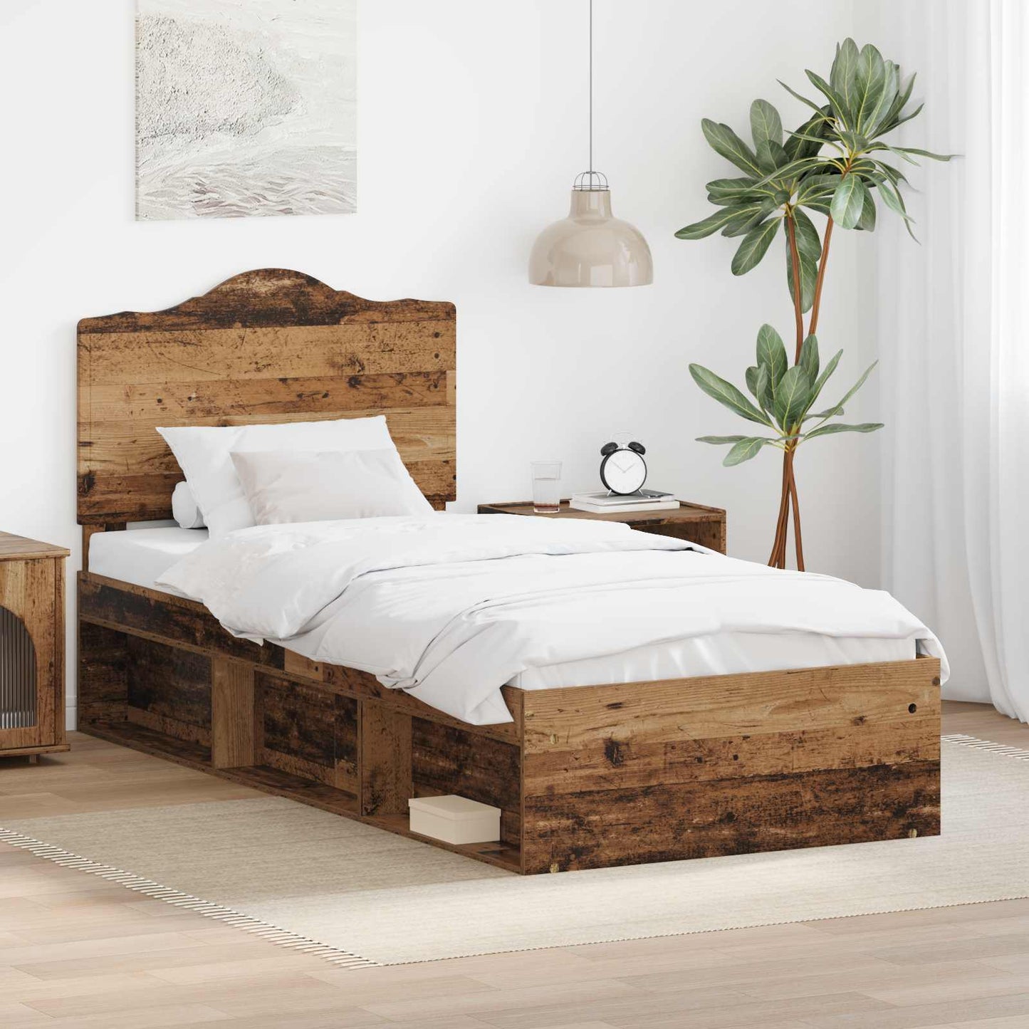 vidaXL Σκελετός Κρεβατιού Παλιό ξύλο 90 x 200 cm Στερεά ξυλεία πεύκου