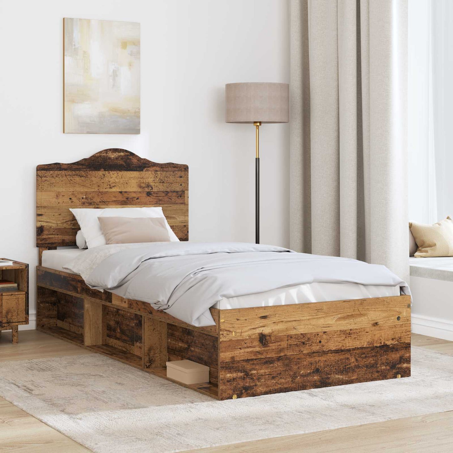 vidaXL Σκελετός Κρεβατιού Παλιό ξύλο 90 x 190 cm Στερεά ξυλεία πεύκου