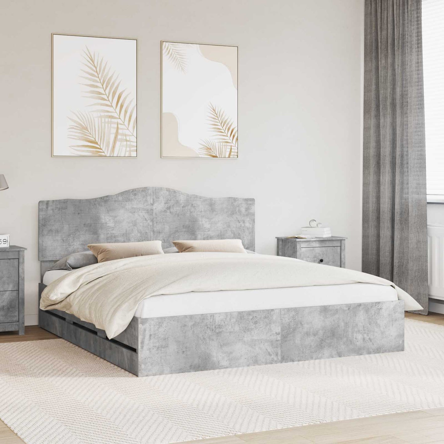 vidaXL Σκελετός Κρεβατιού Σκυρόδεμα Γκρι 180 x 200 cm Μηχανήματος Ξύλο