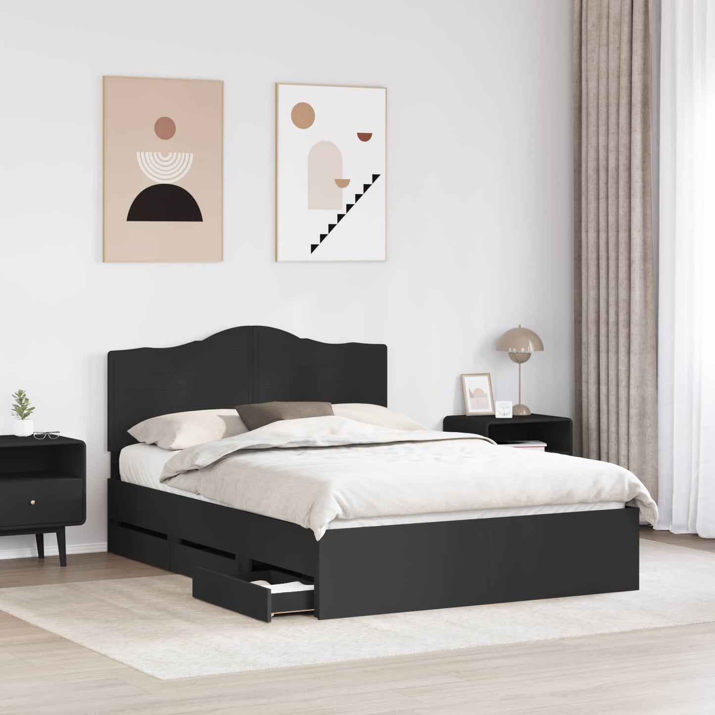 vidaXL Σκελετός Κρεβατιού Μαύρο 150 x 200 cm Μηχανήματος Ξύλο