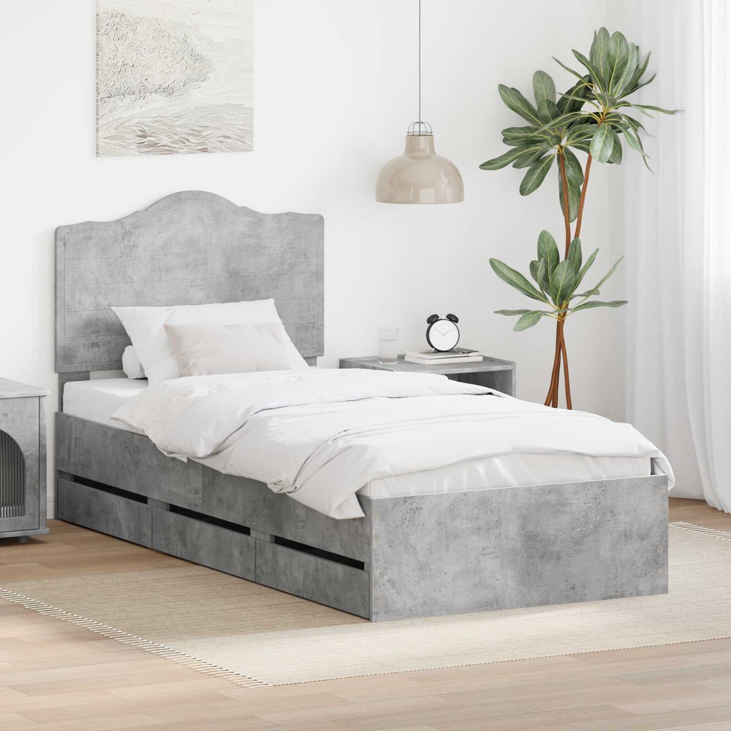 vidaXL Σκελετός Κρεβατιού Σκυρόδεμα Γκρι 90 x 190 cm Μηχανήματος Ξύλο