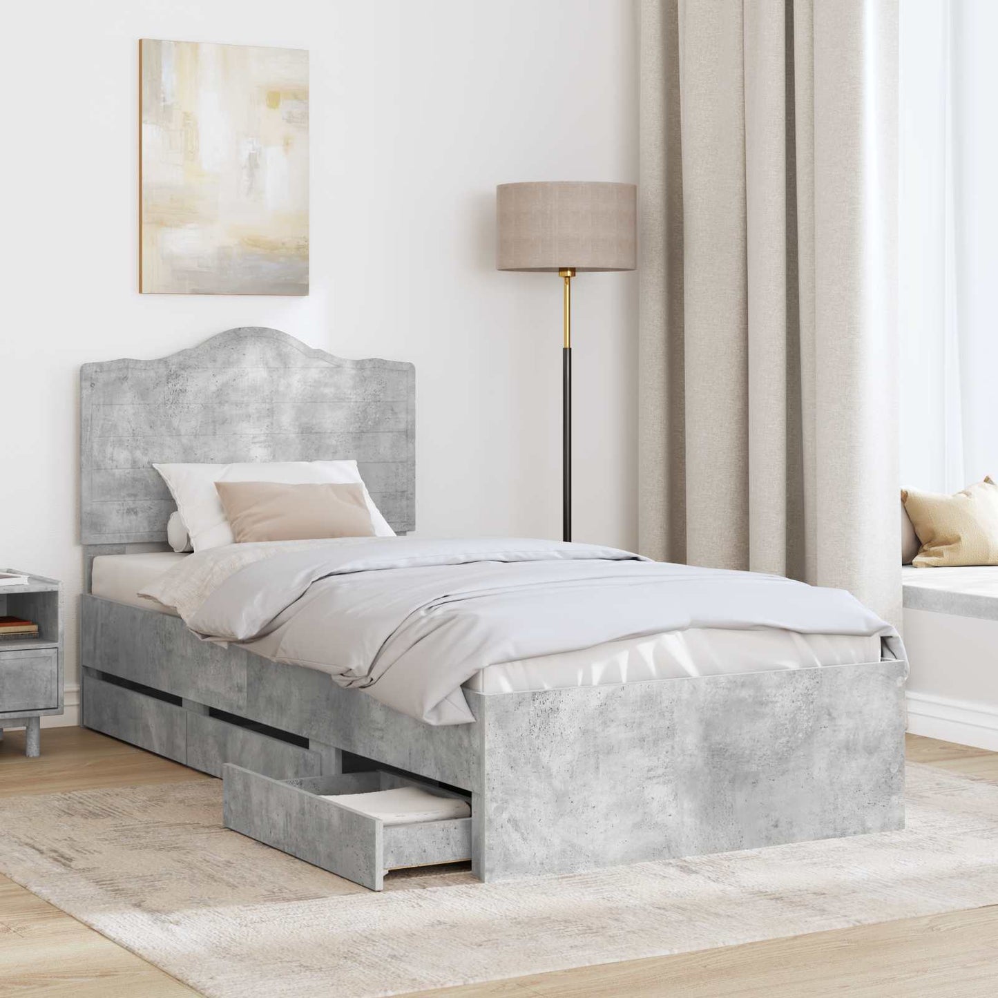 vidaXL Σκελετός Κρεβατιού Σκυρόδεμα Γκρι 90 x 190 cm Μηχανήματος Ξύλο