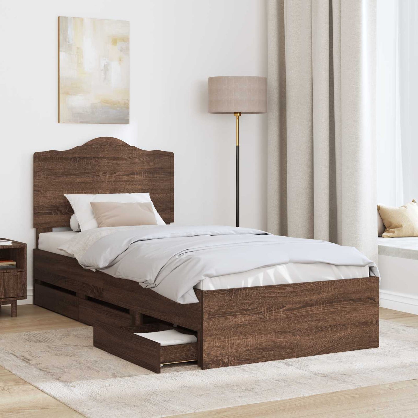 vidaXL Σκελετός Κρεβατιού Καφέ δρυς 90 x 190 cm Μηχανήματος Ξύλο