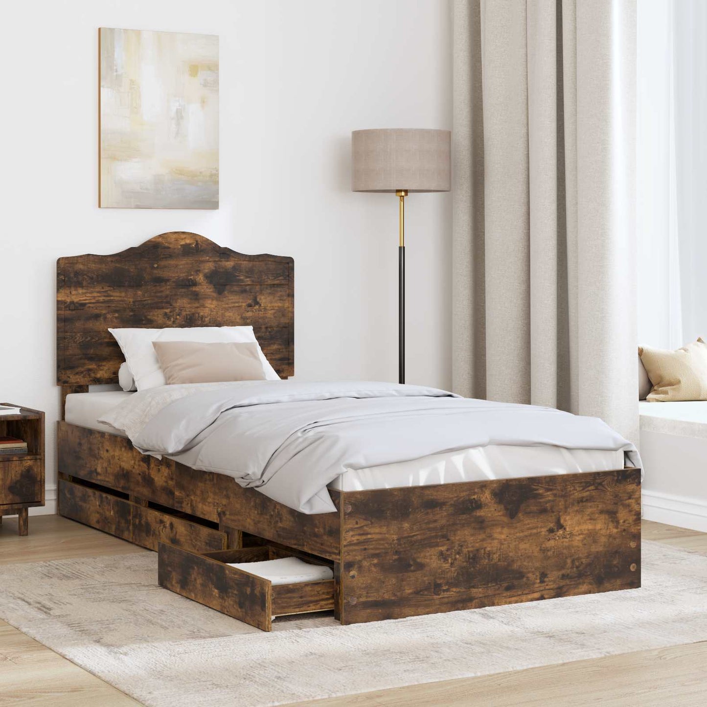 vidaXL Σκελετός Κρεβατιού Καπνιστή Δρυς 90 x 190 cm Μηχανήματος Ξύλο